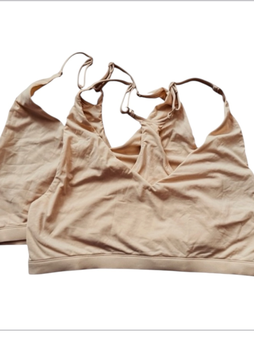 Quince Second Skin Cross back V Neck Racer Back Bra Beige Sz XL Tan
